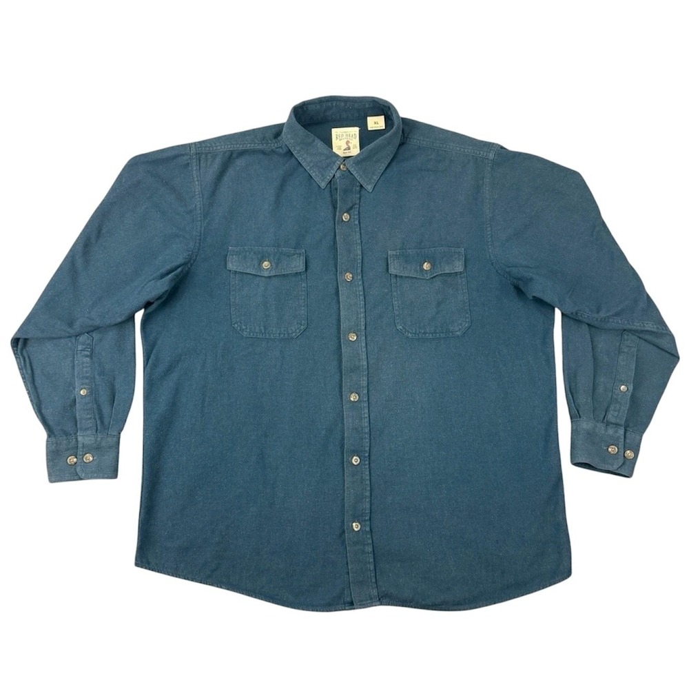 Red Head Brand Co Mens XL Blue Flannel Shirt Cotton Long Sleeve Button Up Casual